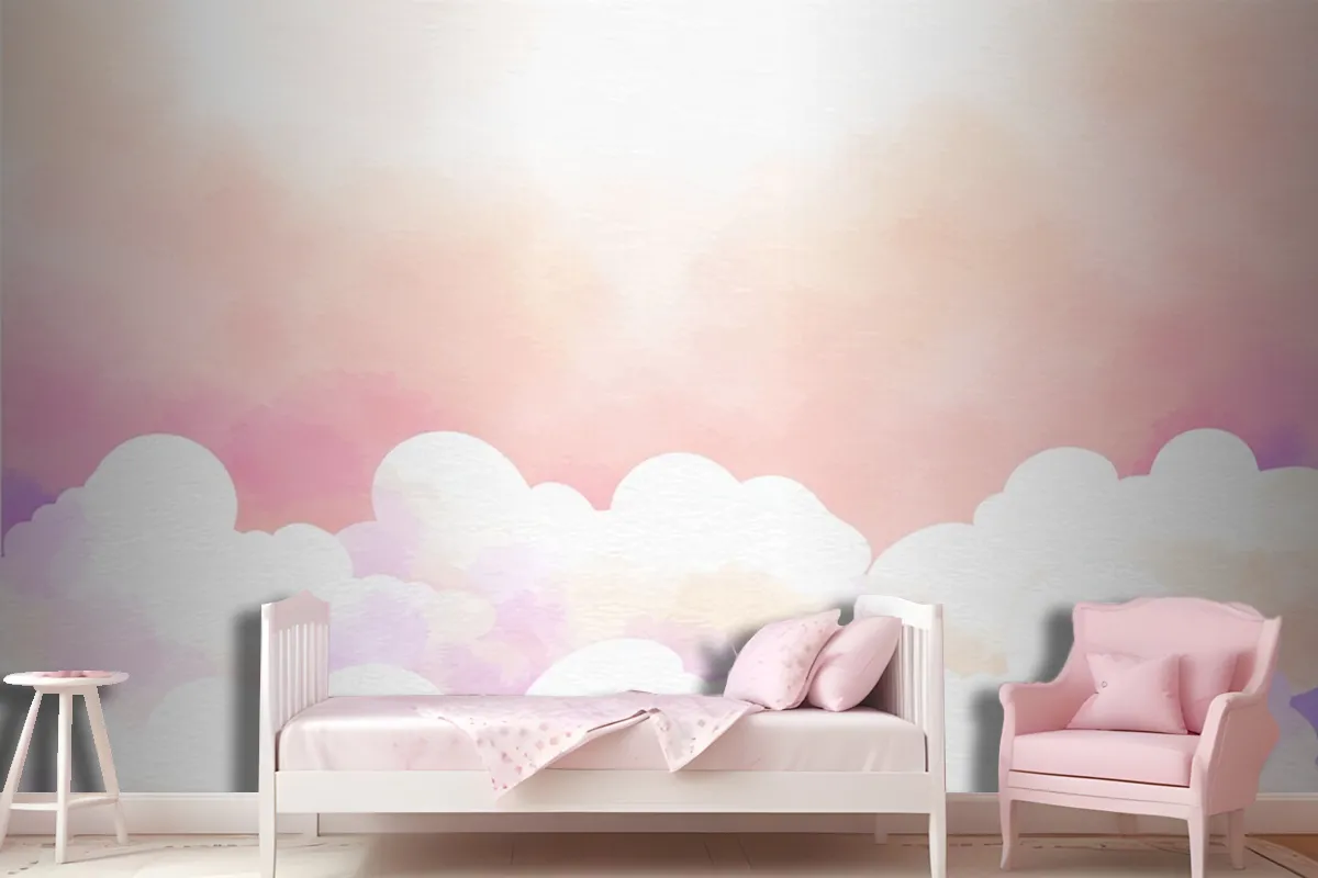 Watercolor Sugar Cotton Clouds Background Girl Wallpaper Mural