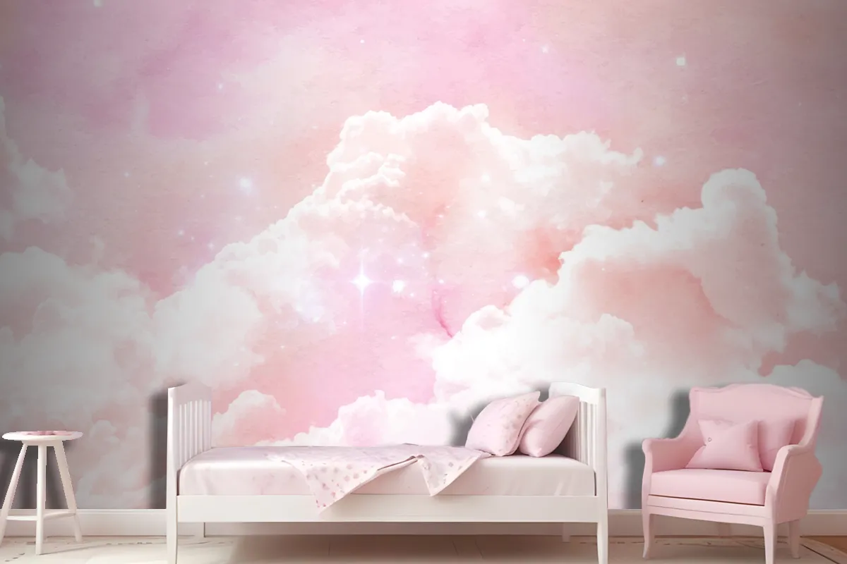 Watercolor Sugar Cotton Clouds Background Wallpaper Mural