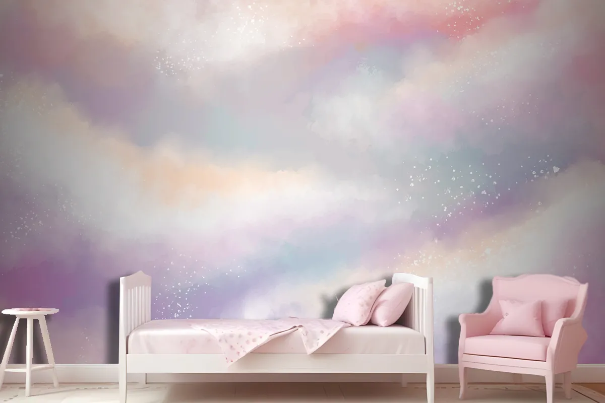 Watercolor Sugar Cotton Clouds Wallpaper Mural