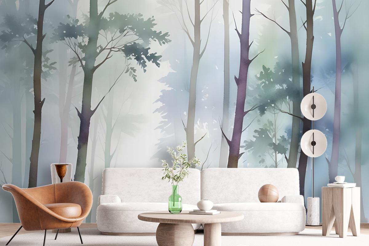 Watercolor Trees Wallpaper Mural