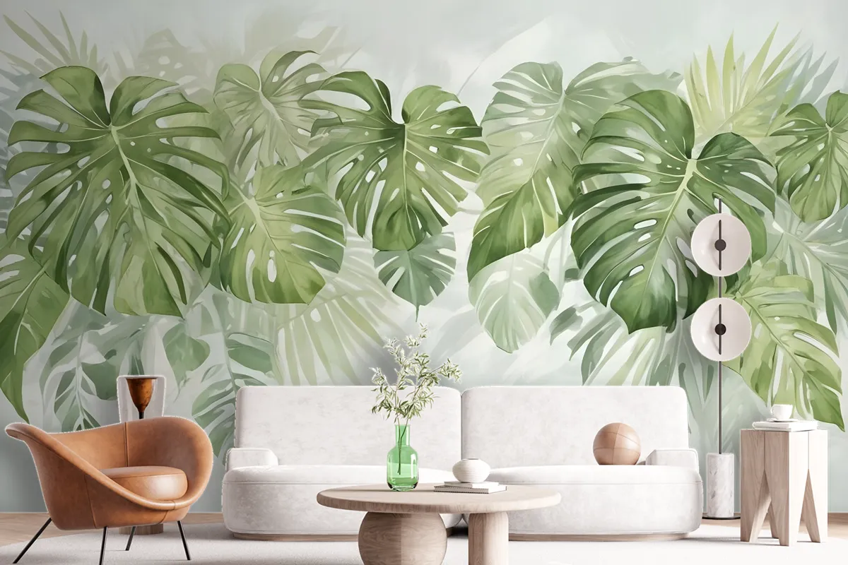 Watercolor Tropical Leaves Wallpaper Mural