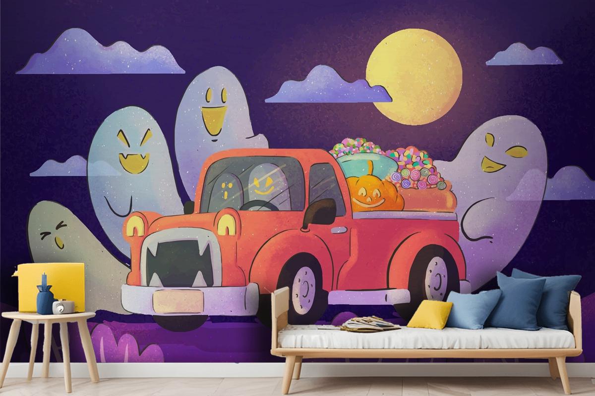 Watercolor Trunk Or Treat Wallpaper Mural