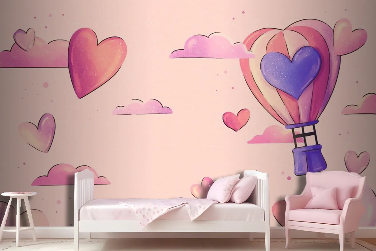 Watercolor Valentine'S Day Background Girl Wallpaper Mural