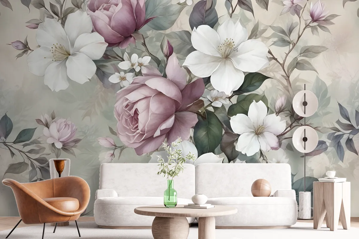 Watercolor Vintage Flower Wallpaper Mural