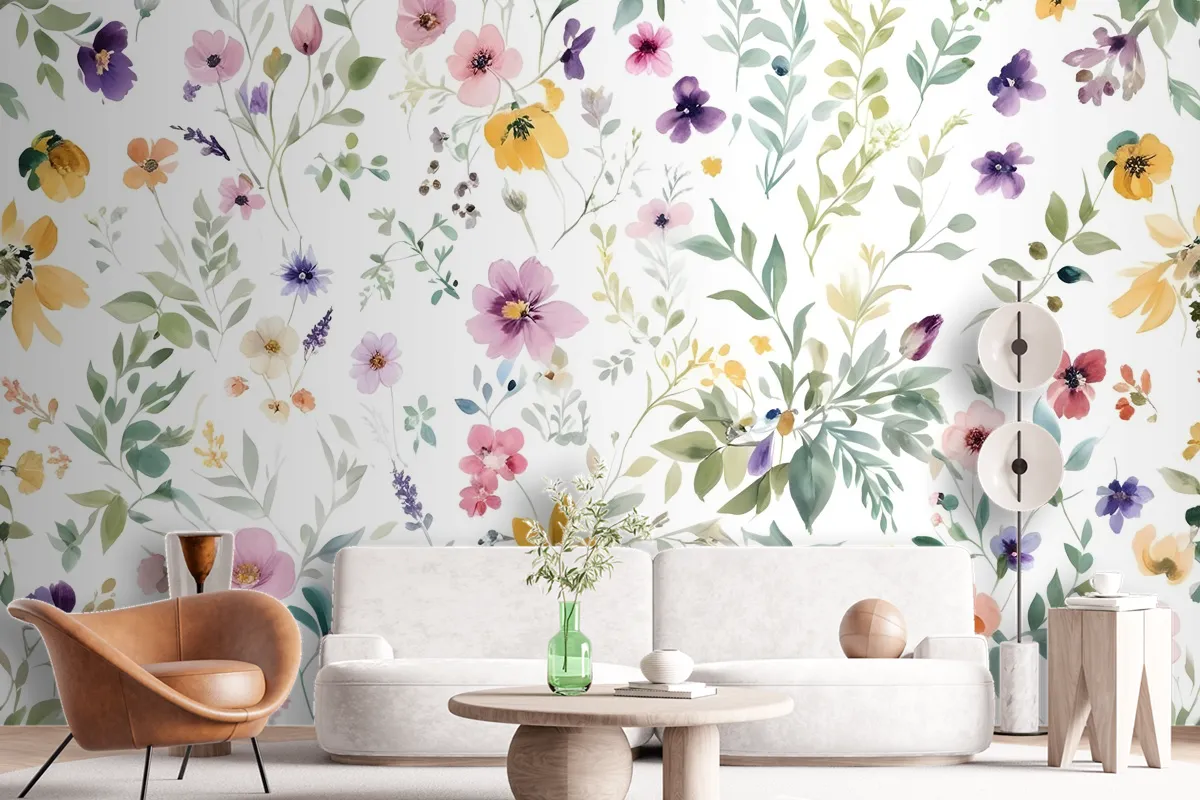 Watercolor Wildflower Wallpaper Mural