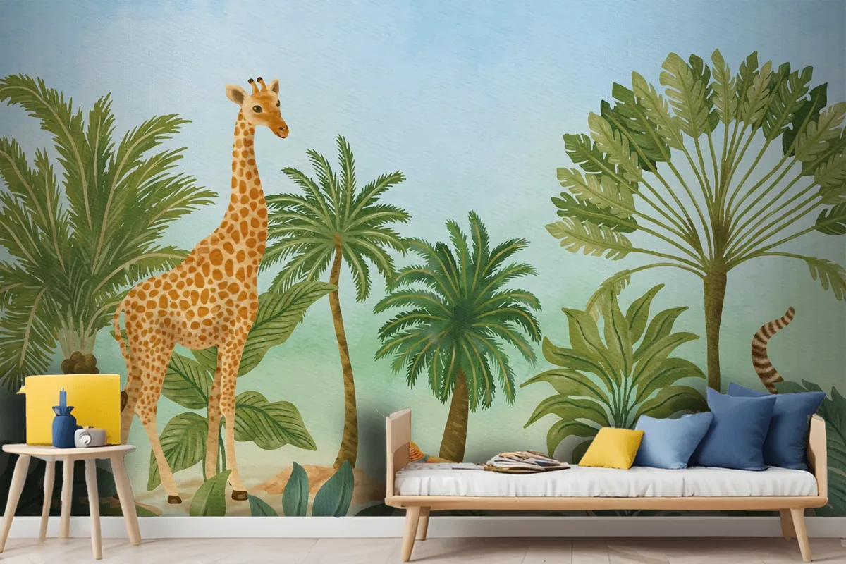 Watercolor Wildlife Background Boys Wallpaper Mural