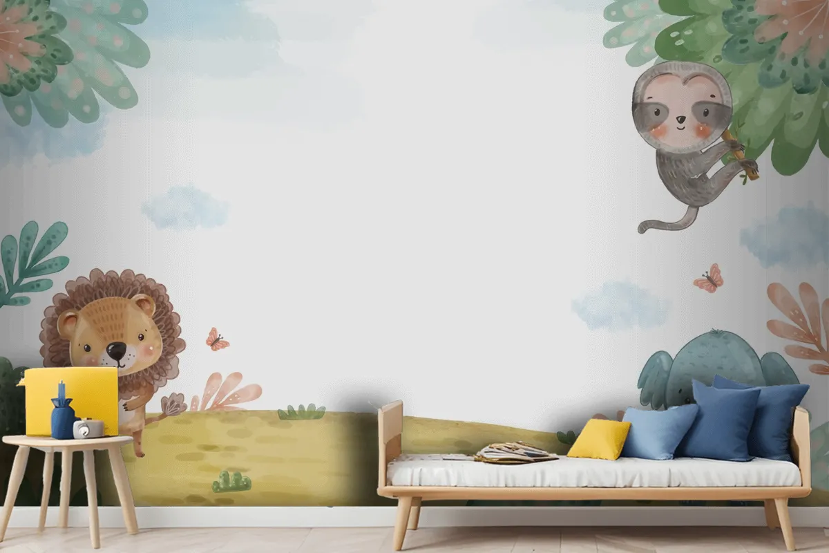 Watercolor Wildlife Background Kids Wallpaper Mural