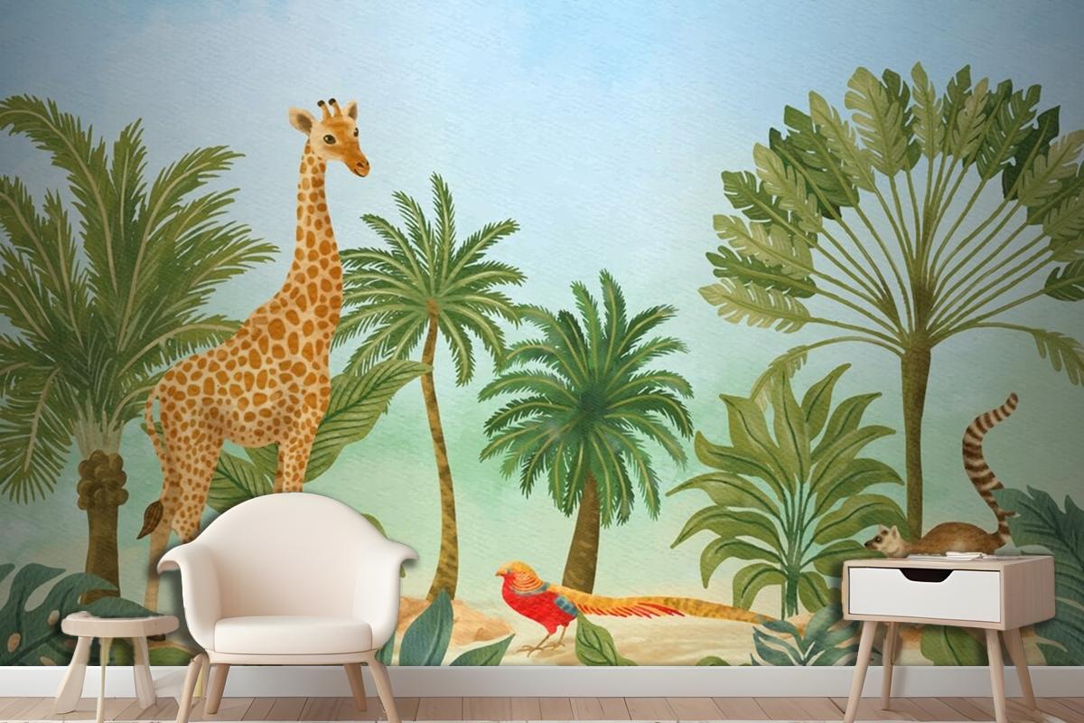 Watercolor Wildlife Background Wallpaper Mural