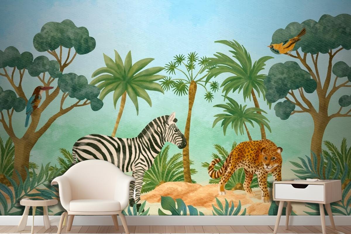 Watercolor Wildlife Background Wallpaper Mural