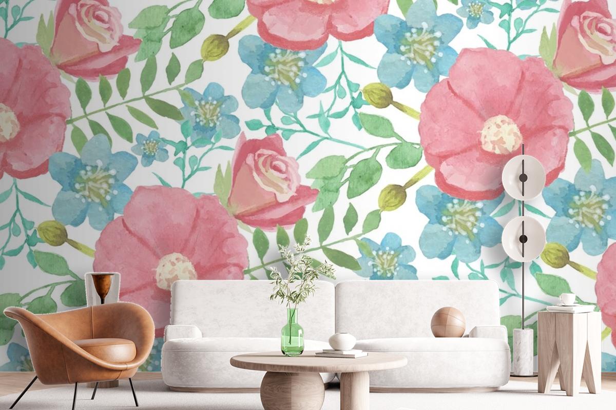 Watercolour Floral Background With Soft Colours Wallpaper Mural