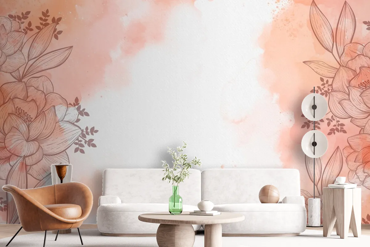 Watercolour With Hand Drawn Flowers Background Wallpaper Mural