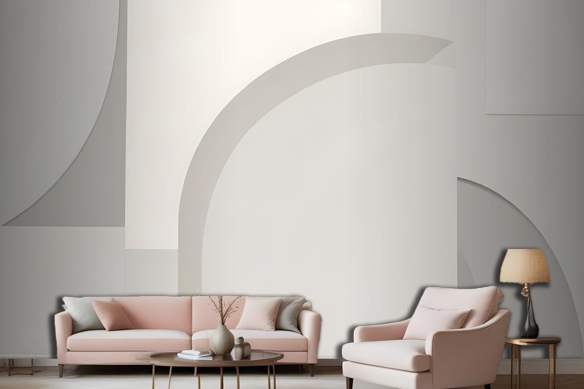 White And Neutral Abstract Shapes Wallpaper Mural