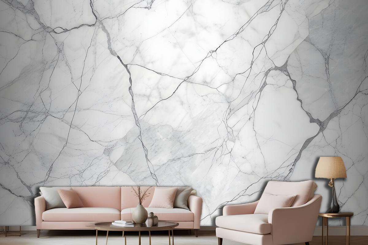 White Marble Texture With Gray Veins Wallpaper Mural