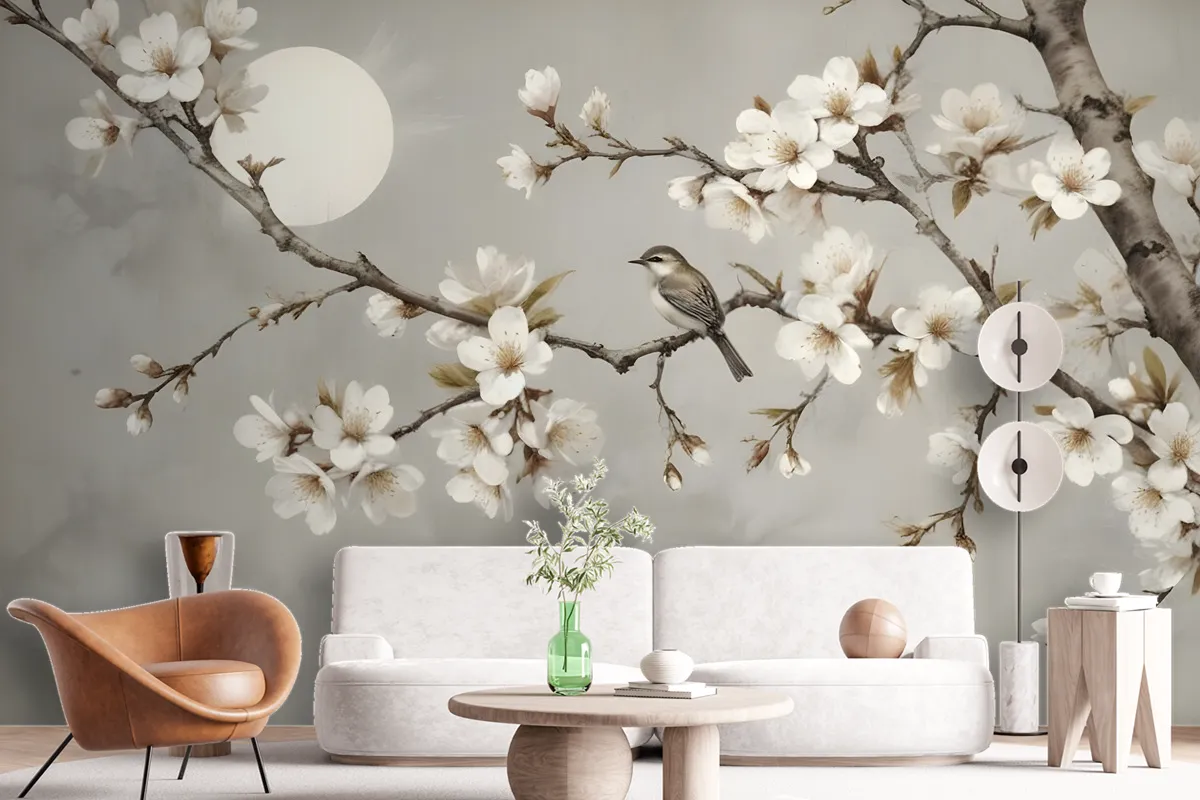 White Plum Blossom Wallpaper Mural