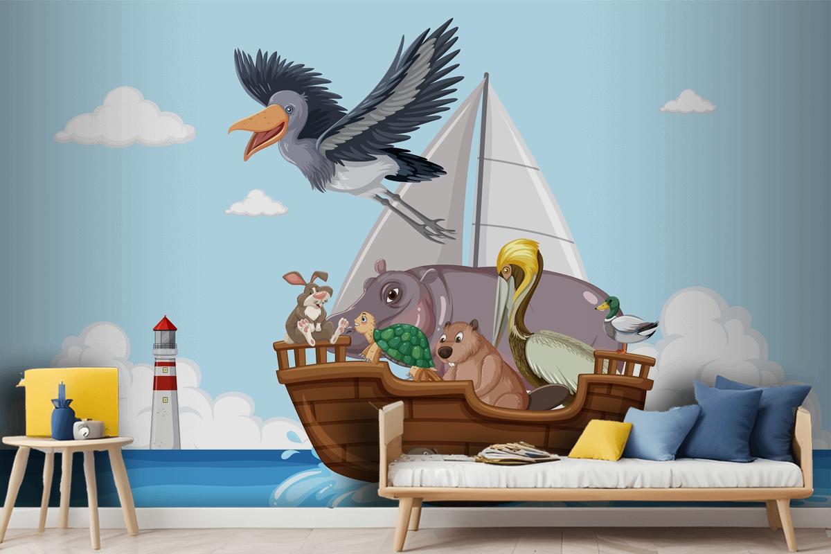 Wild Animals On A Boat Wallpaper Mural