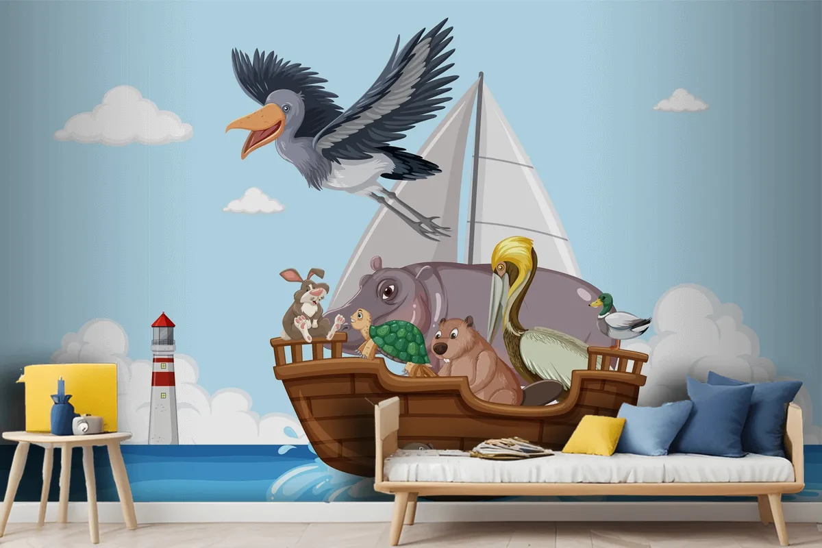 Wild Animals On A Boat Wallpaper Mural