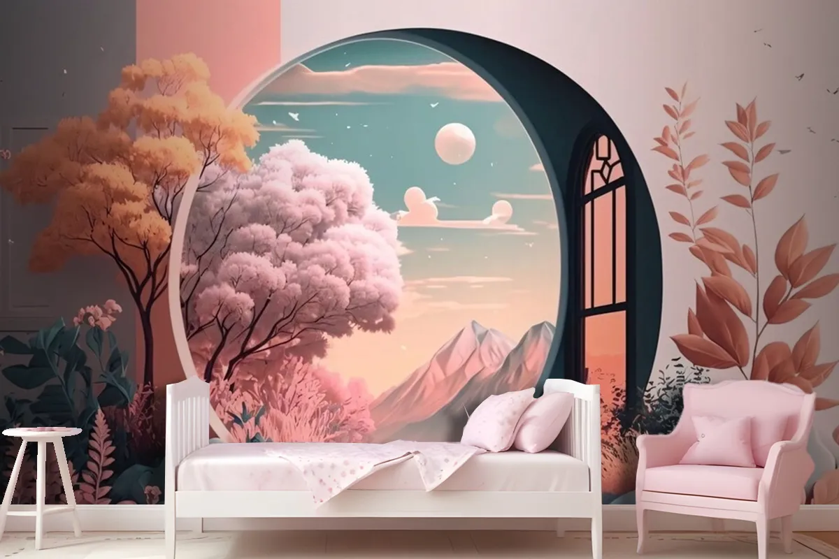 Window With A View Of The Landscape Wallpaper Mural