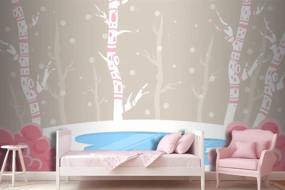 Winter Concept In Hand Drawn Wallpaper Mural