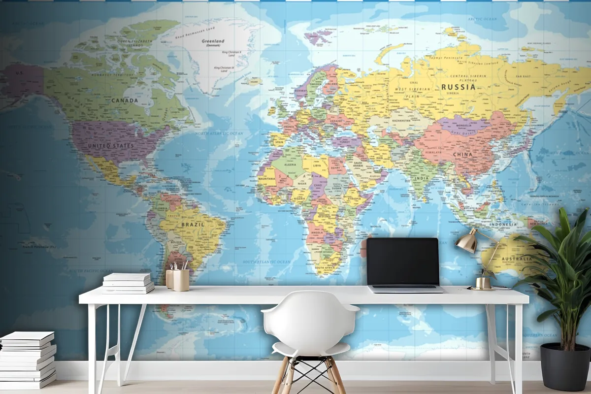 World Map Classic Color Political Wallpaper Mural