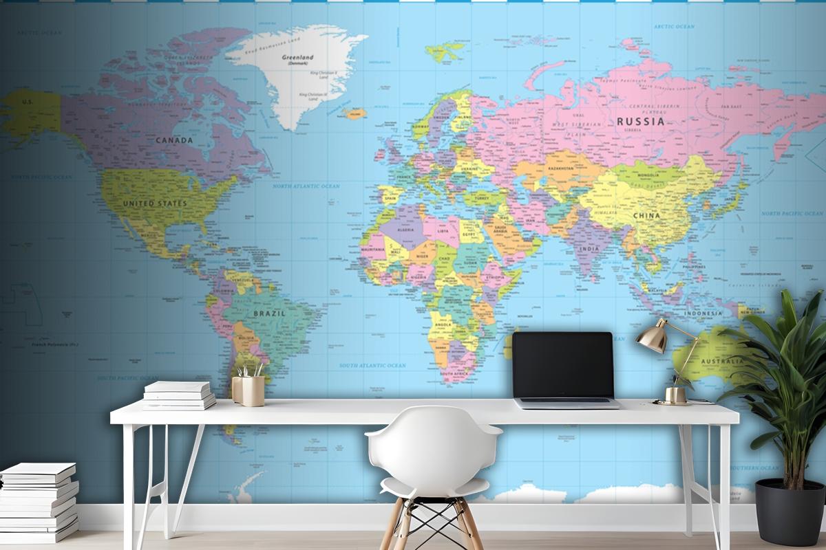 World Map Color Political Wallpaper Mural