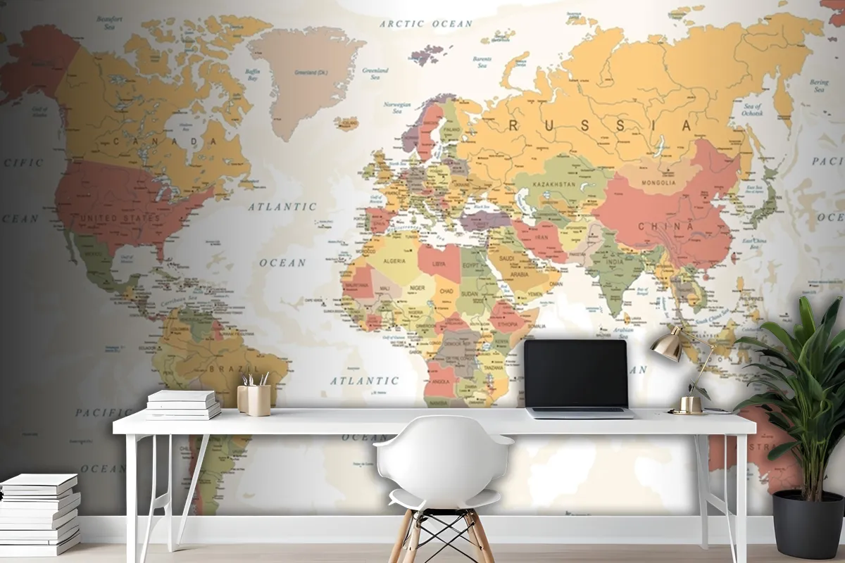 World Map Names Wallpaper Mural