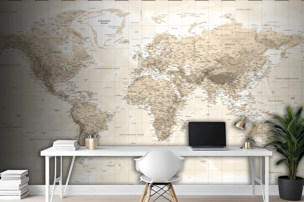 World Map Physical Vintage Retro Old Style Wallpaper Mural