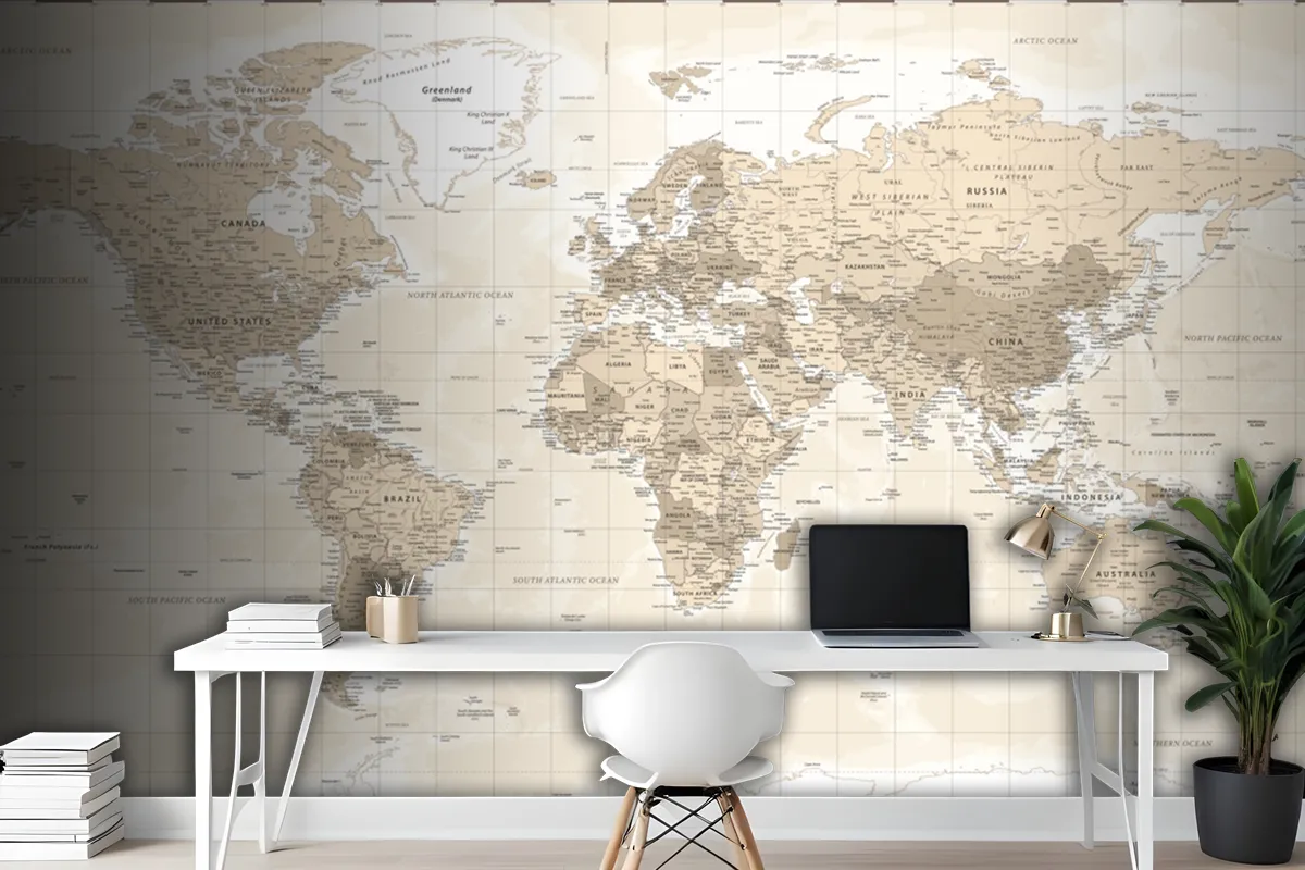 World Map Political Vintage Retro Old Style Wallpaper Mural