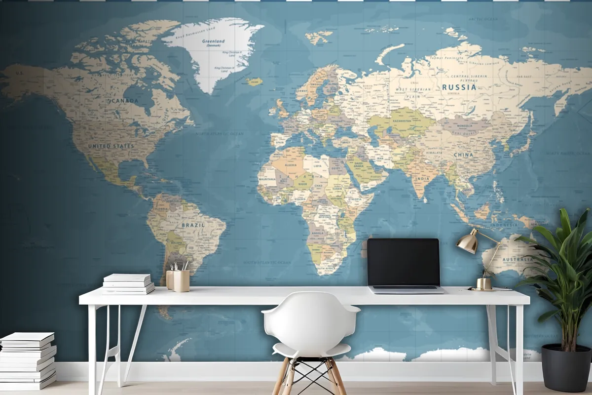 World Map Vintage Dark Political Wallpaper Mural