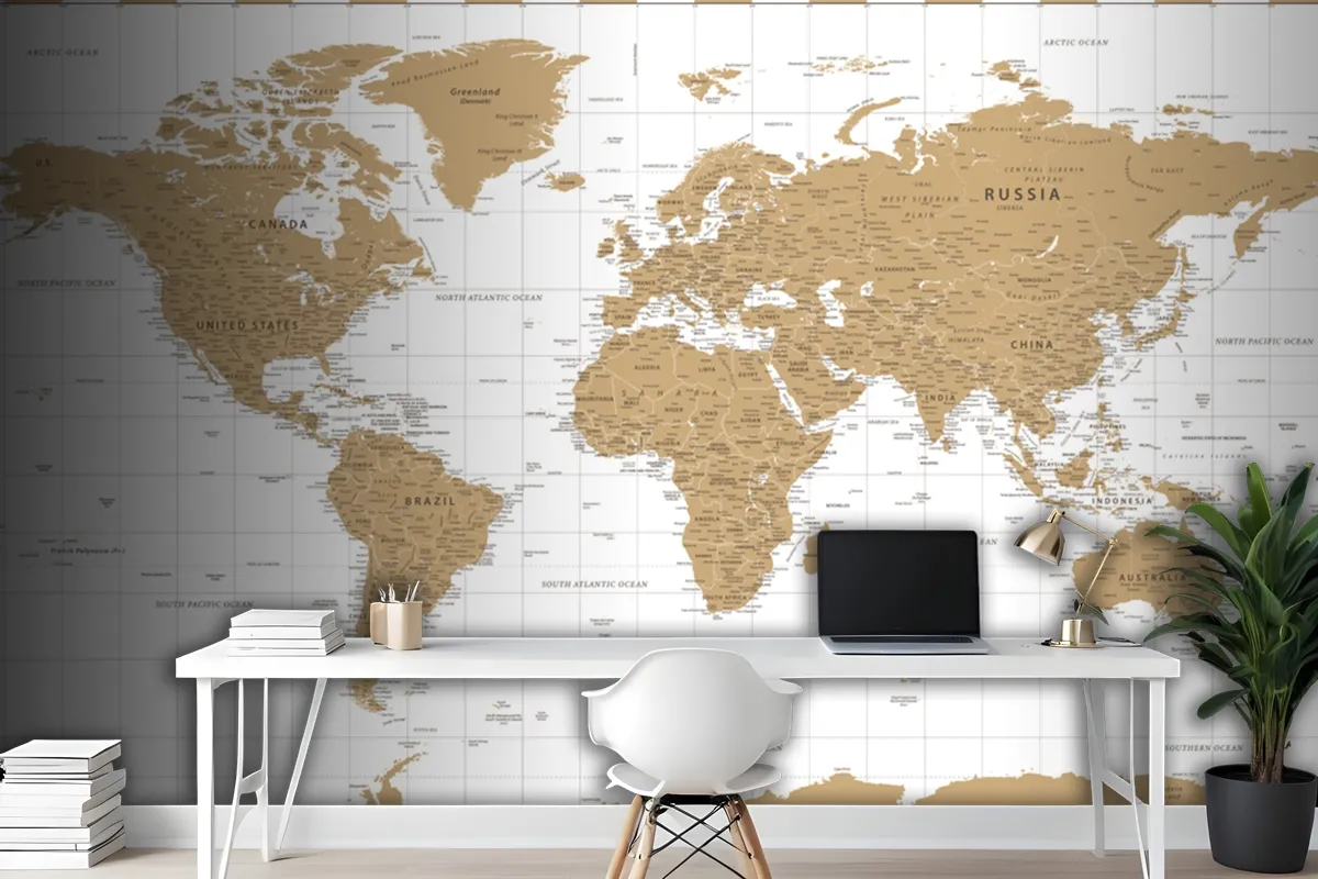 World Map Vintage Golden Political Wallpaper Mural