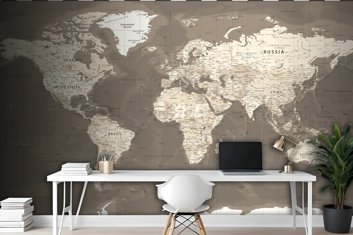 World Map Vintage Political Brown Wallpaper Mural