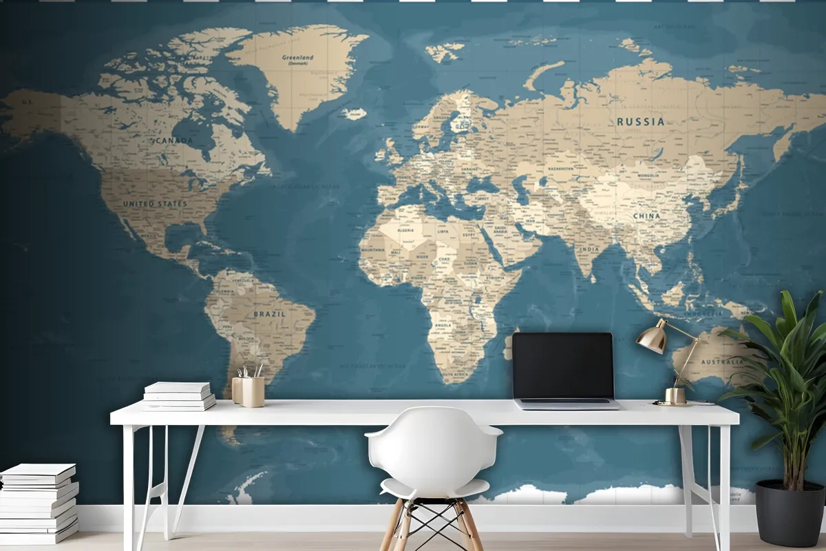 World Map Vintage Political Dark Wallpaper Mural