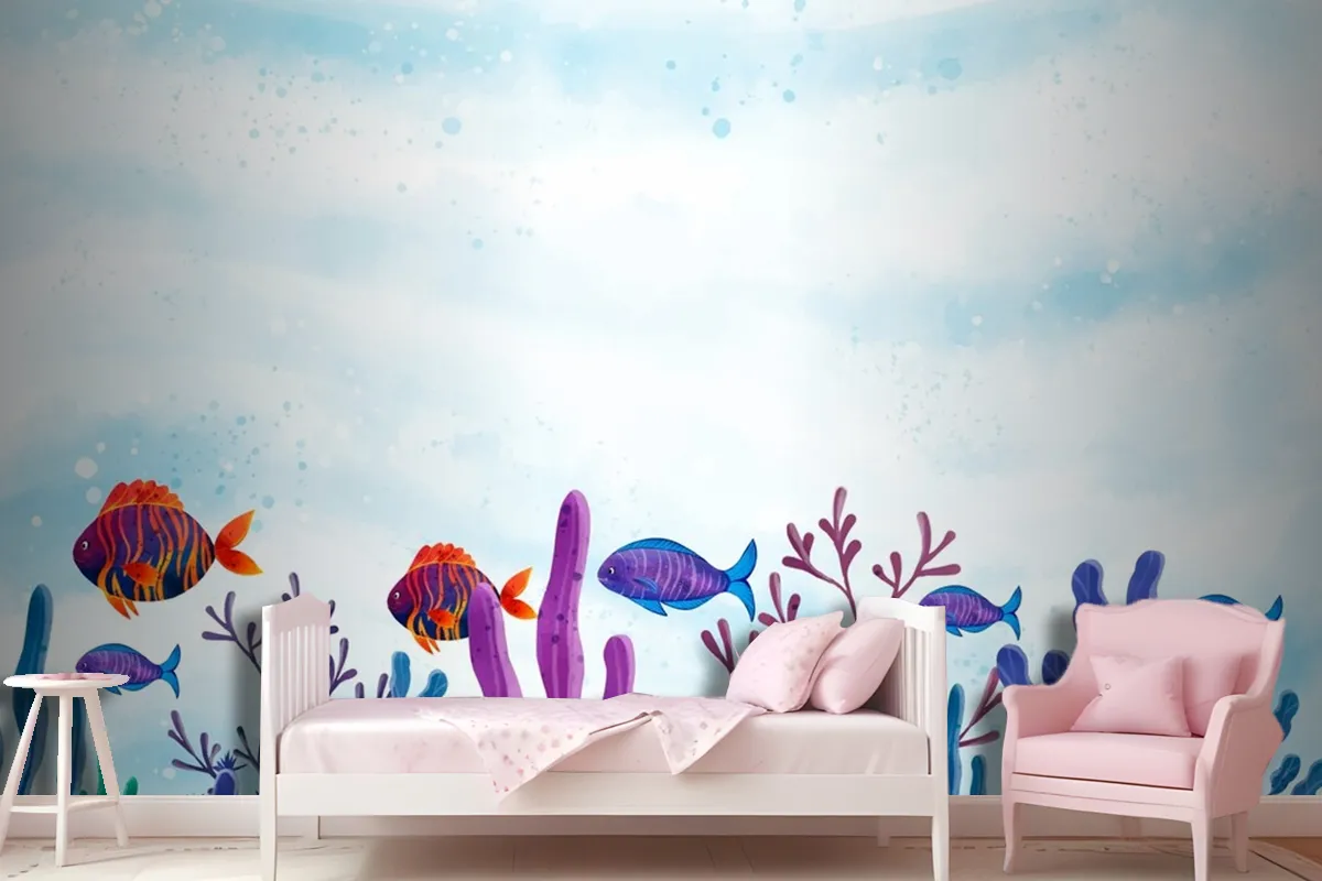 World Oceans Day Watercolor Background Wallpaper Mural