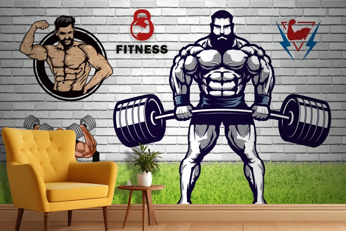 Yeşil Çim Halter Gym Fitness Duvar Kağıdı