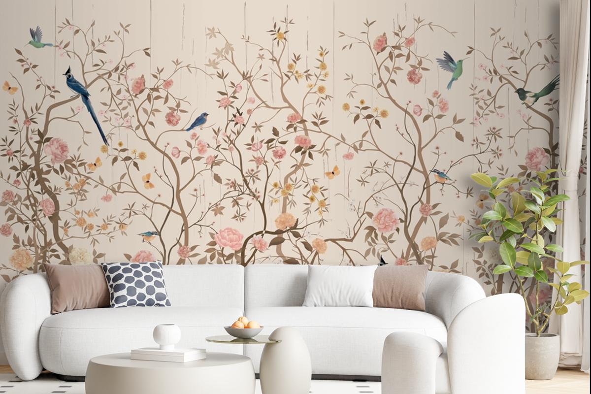 Chinoiserie Wallpaper With Birds And Flowers Wallpaper Mural