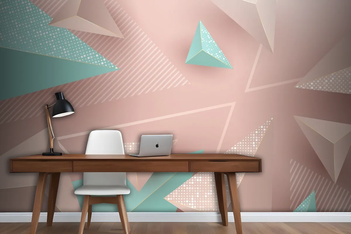 Realistic Background With Pink And Green Triangles Wallpaper Mural