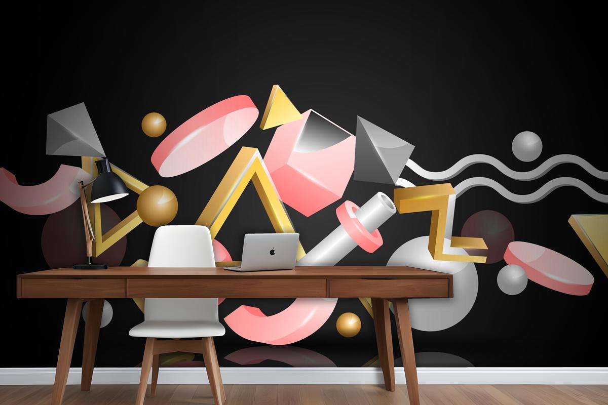 Realistic 3D Shapes Floating Wallpaper Mural