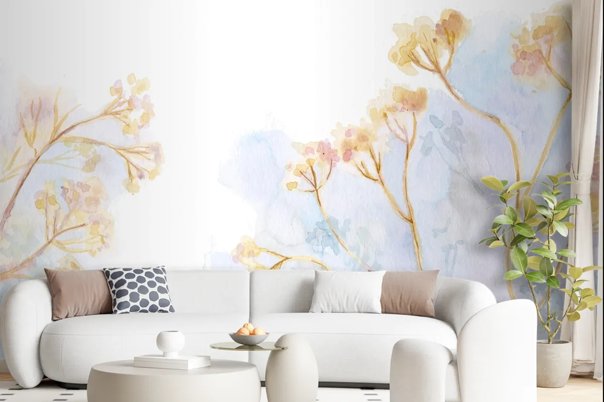 Hand Painted Watercolor Nature Background Wallpaper Mural