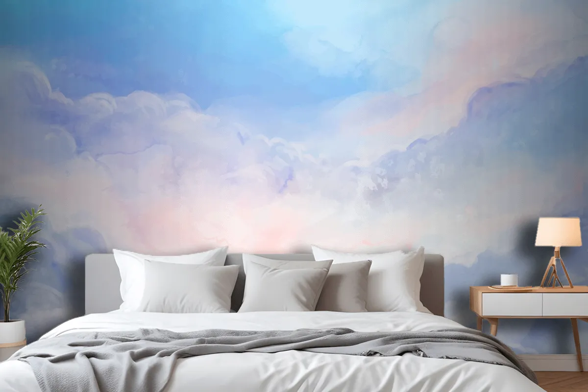 Hand Painted Watercolor Pastel Sky Bedroom Wallpaper Mural