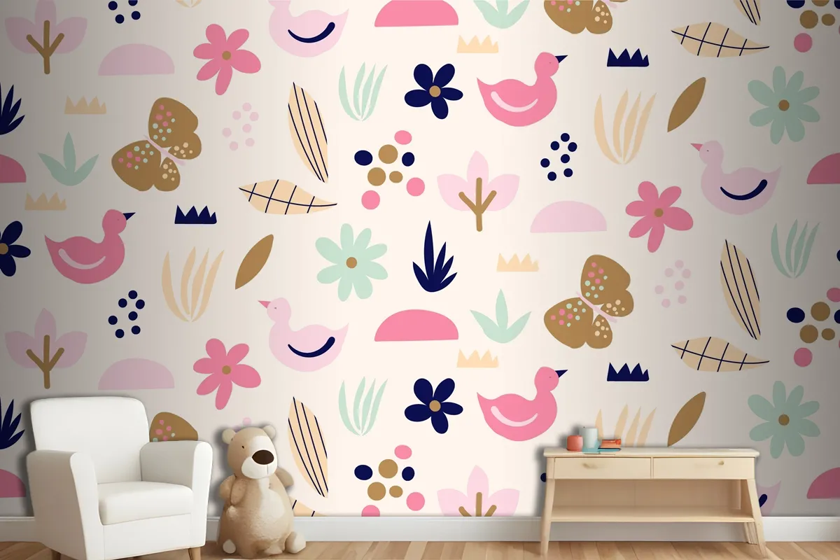 Flat Scandinavian Design Pattern Wallpaper Mural