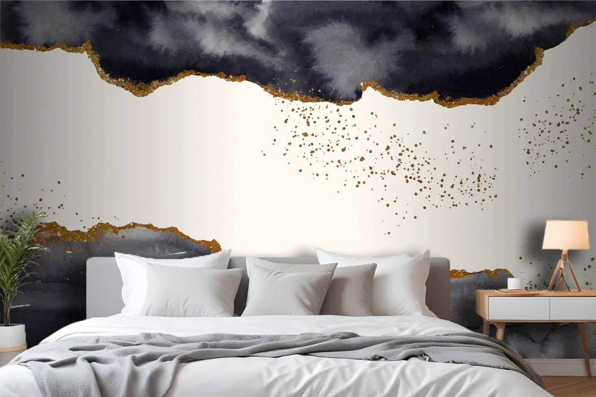 Watercolor Painted Background With Gold Elements Wallpaper Mural