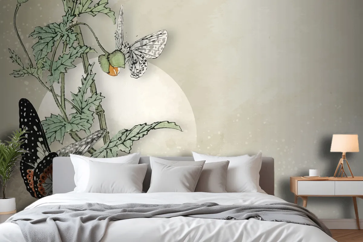 Leafy Butterfly Frame Design Wallpaper Mural