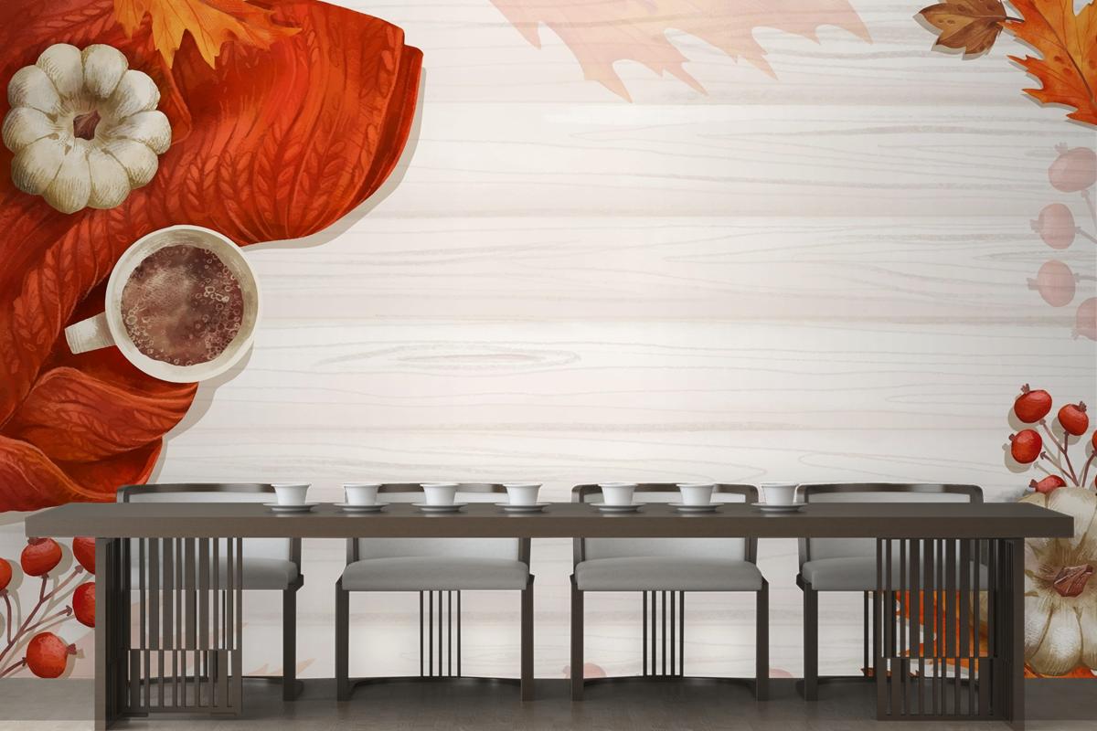 Watercolor Autumn Background Dining Room Wallpaper Mural