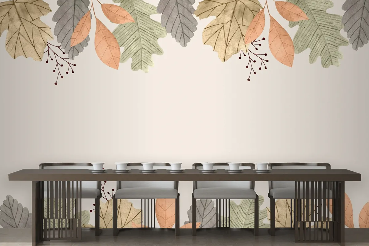 Watercolor Autumn Leaves Background Wallpaper Mural