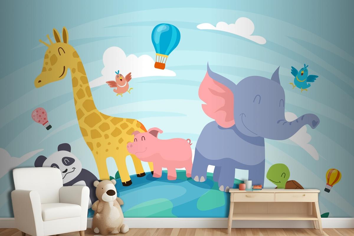 Flat World Animal Day Background Wallpaper Mural