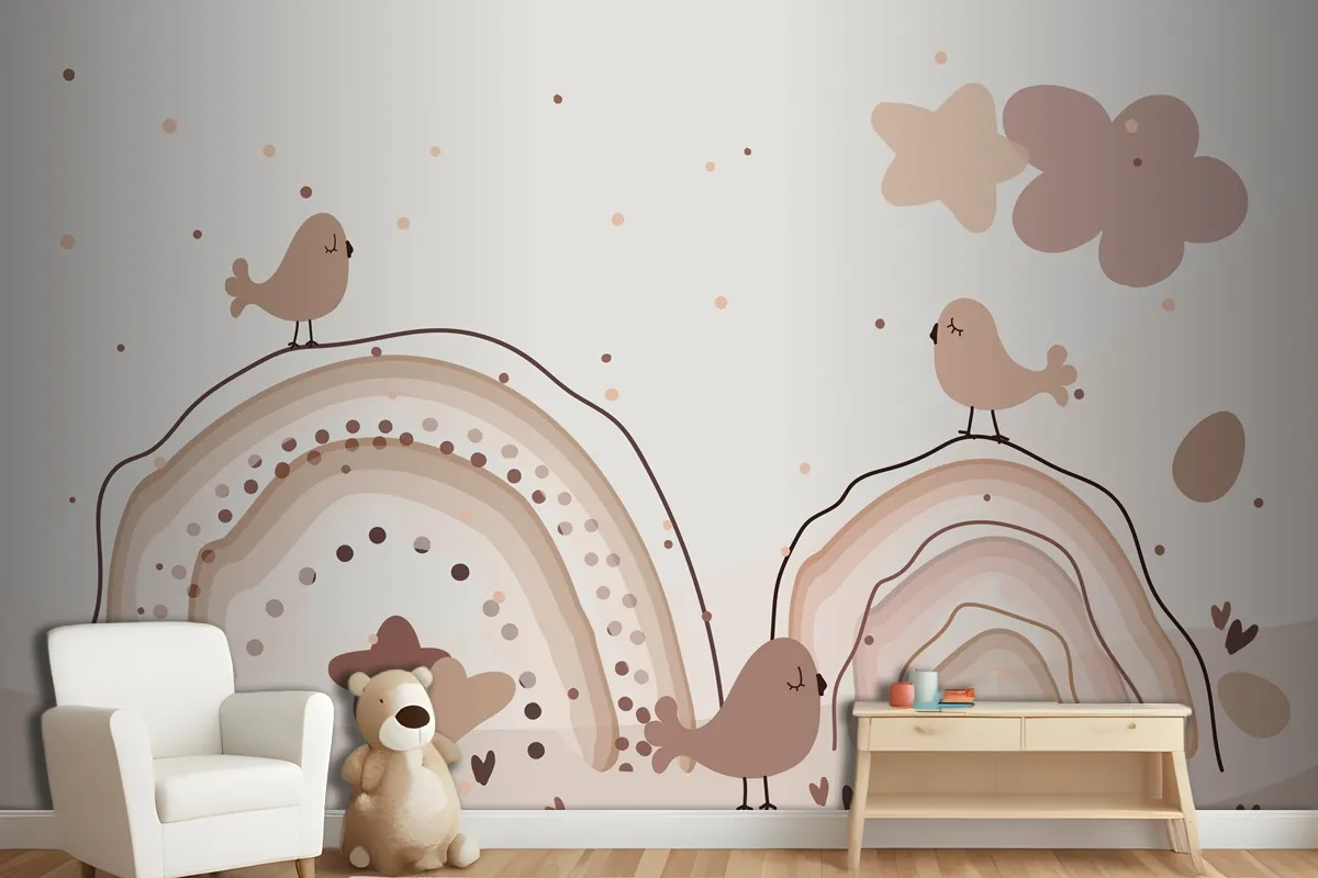 Watercolor Rainbow Happy Easter Beige Wallpaper Mural