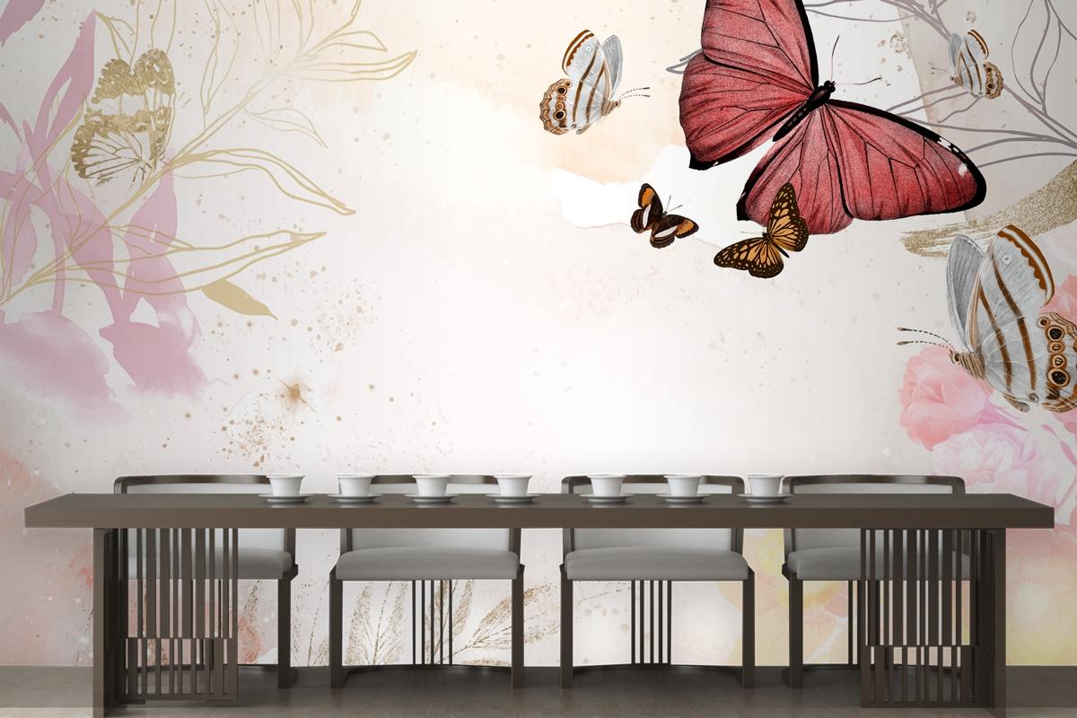 Butterfly Background Aesthetic Border With Flowers  Wallpaper Mural