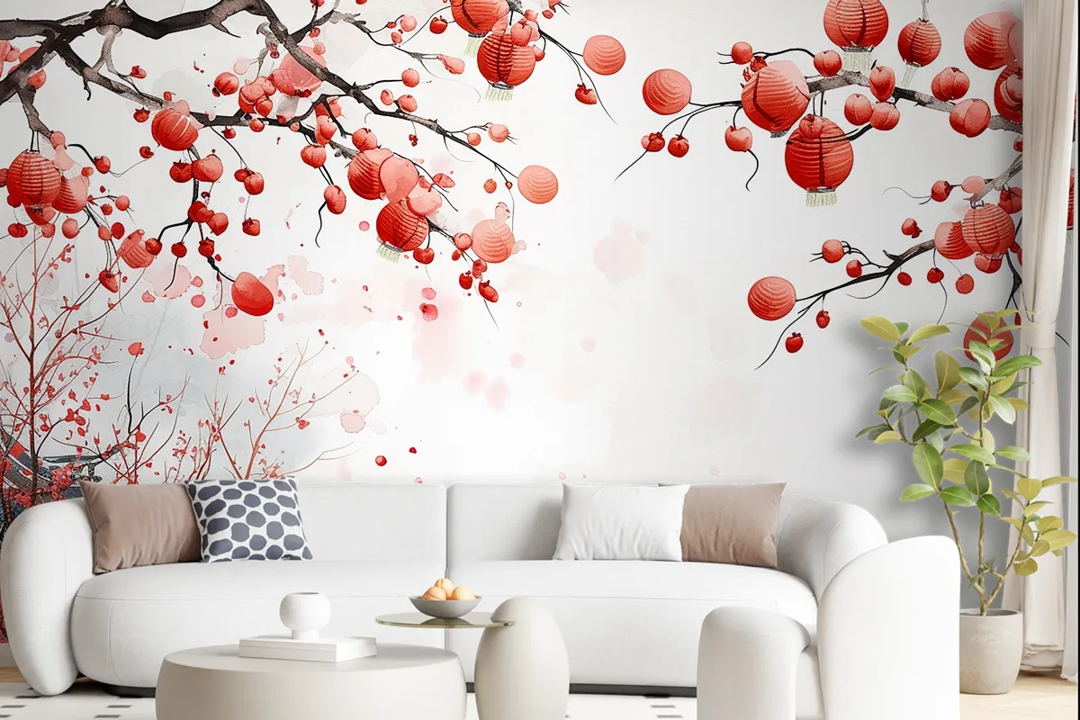 Abstract Watercolor Of Chinese New Year Element Decorative Wallpaper Mural