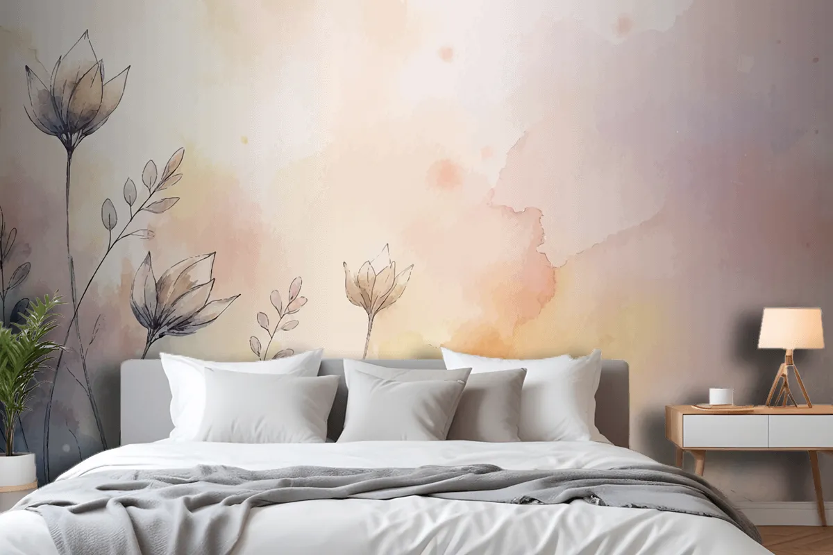 Soft Pastel Floral Watercolor Background Wallpaper Mural