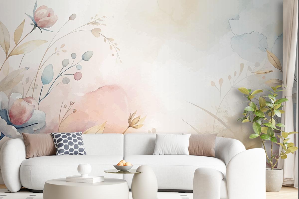 Floral Watercolor Silhouette Background Wallpaper Mural