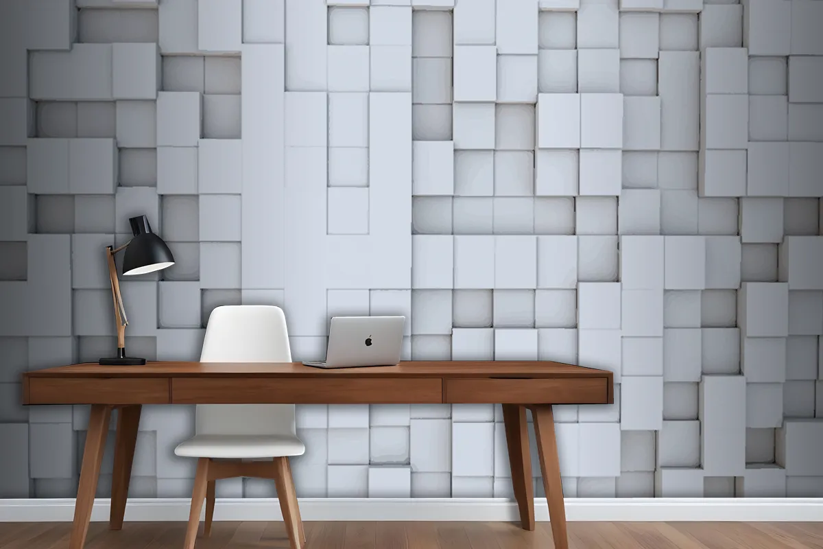 Realistic 3D Squares Geometric Wallpaper Mural